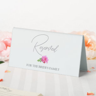 Pink Rose Classic Minimalist Wedding Reserved Table Tent