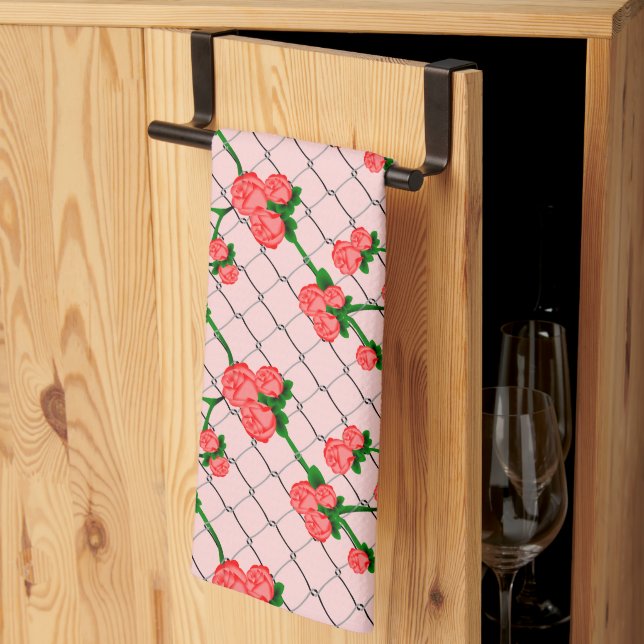 Pink Rose Climbing Chain Link Fence Seamless Patte Towel (Thirds Fold)