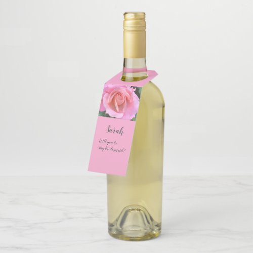 Pink rose closeup bottle hanger tag