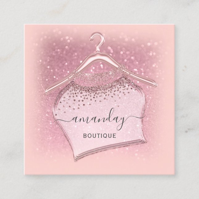 Pink Rose Cloth Hanger Fashion Boutique Square Business Card (Front)