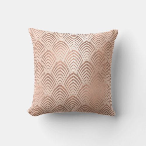 Pink Rose Copper Girly  Art Deco Seashells Scales Throw Pillow