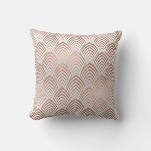 Pink Rose Copper Gray Art Deco Seashells Scales Throw Pillow