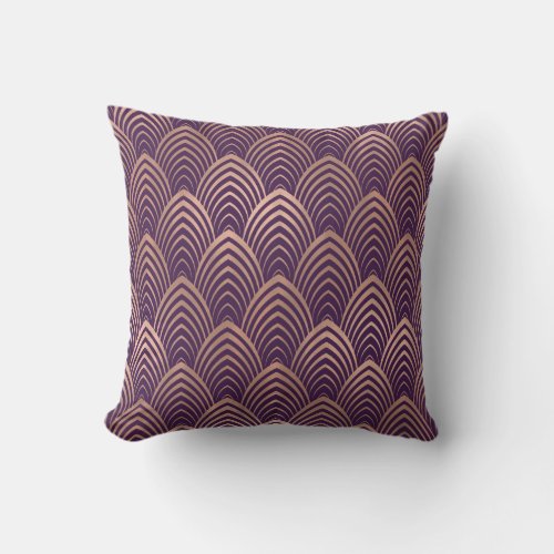 Pink Rose Copper Purple Art Deco Seashells Scales Throw Pillow