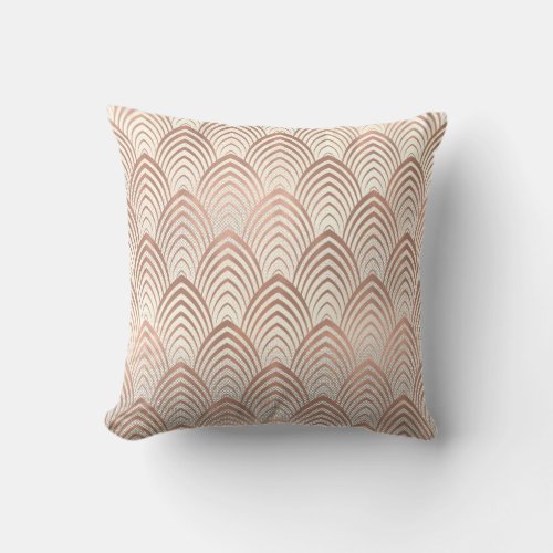 Pink Rose Copper Sepia Art Deco Seashells Scales Throw Pillow