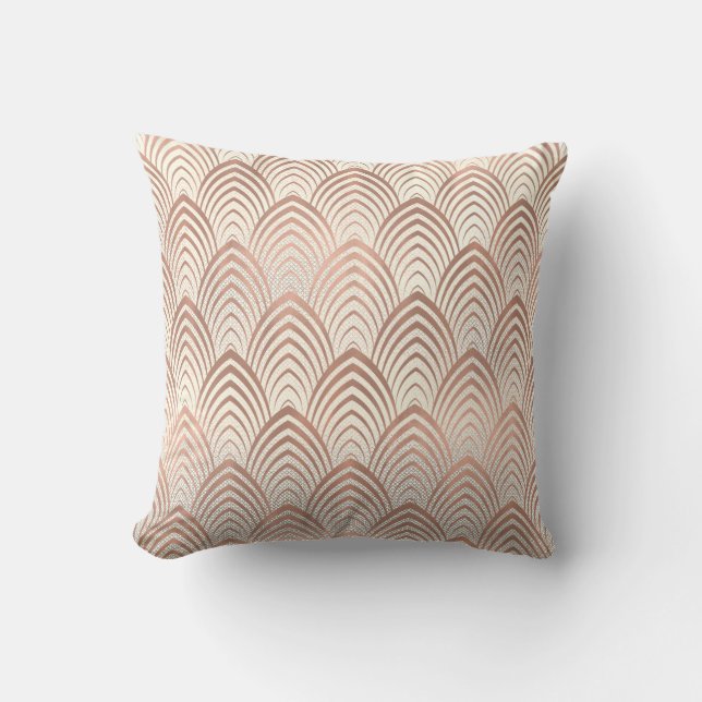 Pink Rose Copper Sepia Art Deco Seashells Scales Throw Pillow (Front)