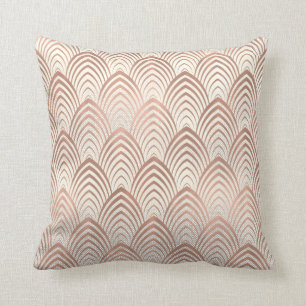 Pink Rose Copper Sepia Art Deco Seashells Scales Throw Pillow