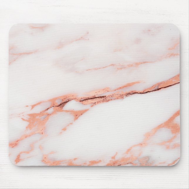 Pink Rose Copper White Gray Marble Stone Glam Mouse Pad (Front)