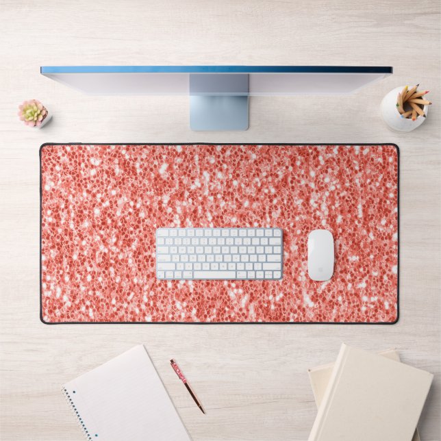 Pink rose coral shiny glitter sparkles desk mat (Office 1)