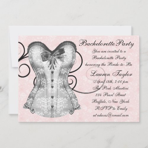 Pink Rose Corset Pink Black Bachelorette Party Custom Announcement