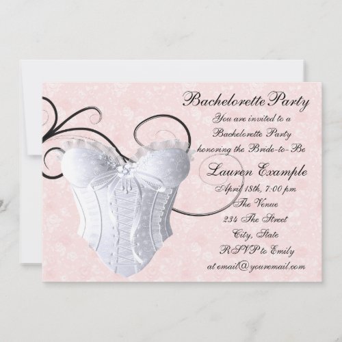 Pink Rose Corset Pink Black Bachelorette Party Invitation