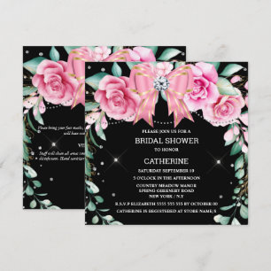 Pink rose country chic diamond greenery invitation