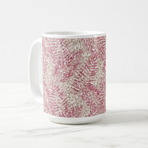 Pink Rose Cream Glitter Glitz Tropical Leaves Coffee Mug