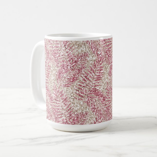 Pink Rose Cream Glitter Glitz Tropical Leaves     Coffee Mug (Front Left)