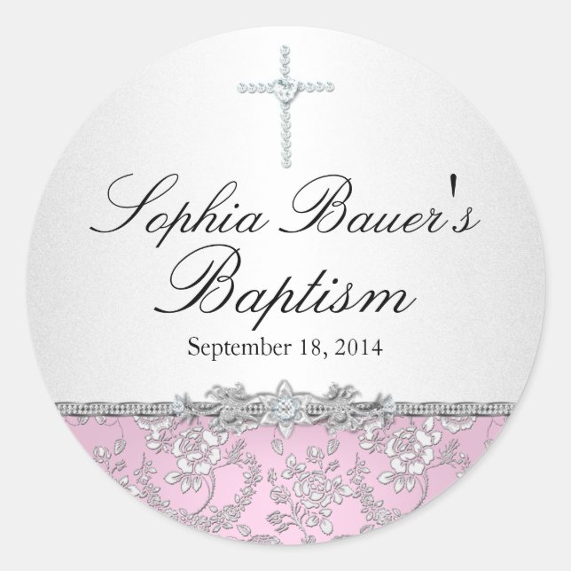 Pink Rose & Cross Baptism Sticker (Front)