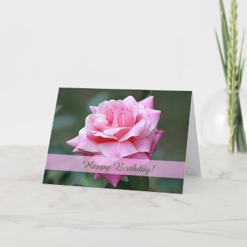 Pink Rose Custom Birthday Card by Koobear at Zazzle
