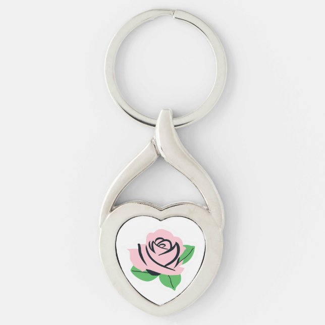Pink Rose Customizable Name Keychain (Front)