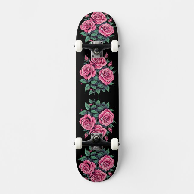 Pink Rose Cute Flowers Skateboard (Front)