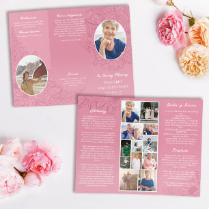 Pink Rose Daisy Photos Funeral Program Brochures