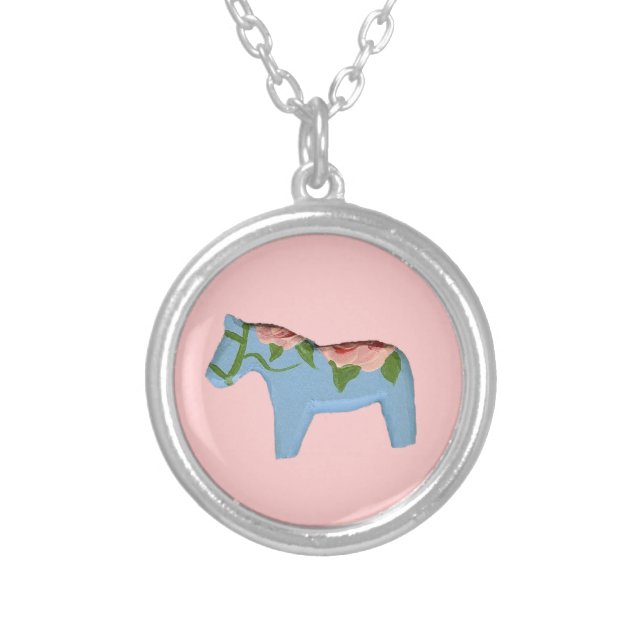 Pink Rose Dala Horse Necklace (Front)
