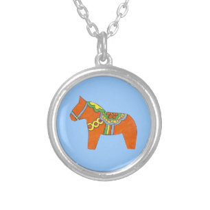 Pink Rose Dala Horse Necklace