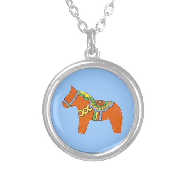 Pink Rose Dala Horse Necklace (Front)