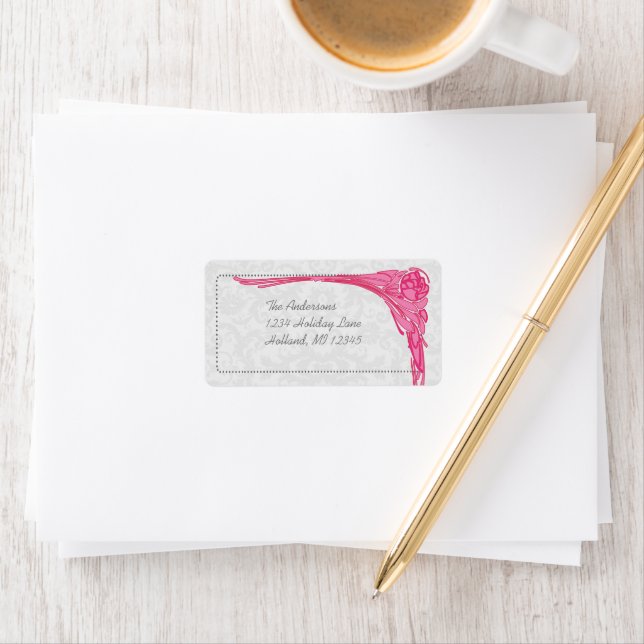 Pink Rose Damask Return Address Labels (Insitu)