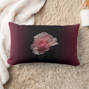 Pink Rose Dark Cherry Red Ombre Background Lumbar Pillow