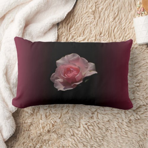 Pink Rose Dark Cherry Red Ombre Background Lumbar Pillow