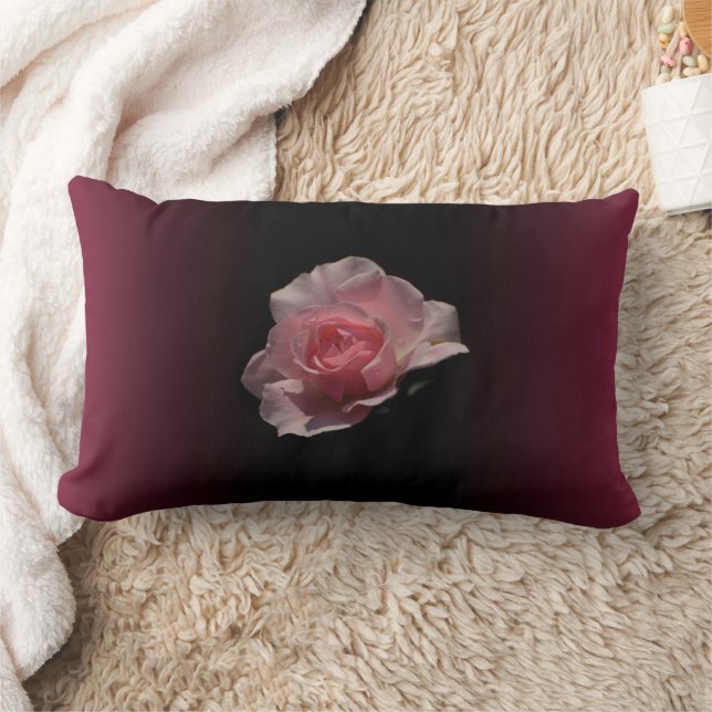 Pink Rose Dark Cherry Red Ombre Background Lumbar Pillow (Blanket)
