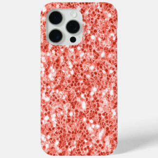 Pink rose dark coral glitter sparkles bling iPhone 15 pro max case