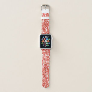 Pink rose dark coral shiny glitter sparkles apple watch band