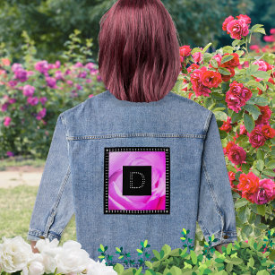 Pink Rose Diamante Effect Trendy Cool Monogram Denim Jacket