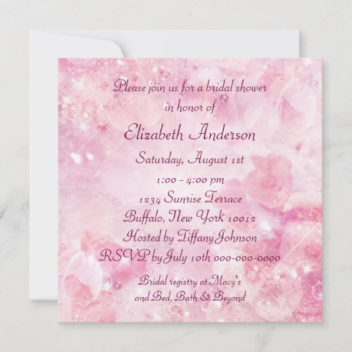 Pink Rose Diamonds Pink Bridal Shower Invitation