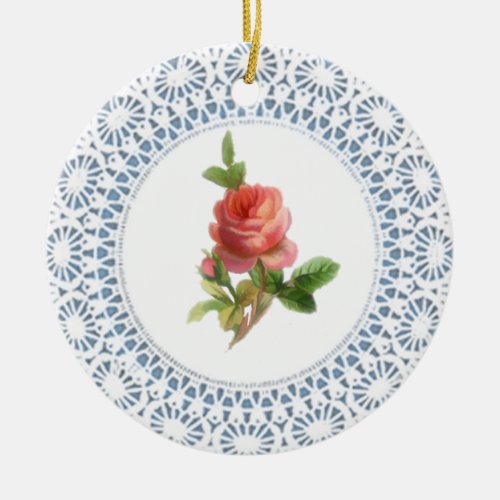Pink Rose Doily Style Ornament