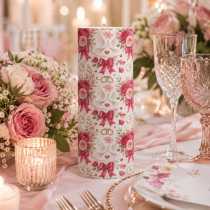 Pink Rose Dove Romantic Wedding Pillar Candle