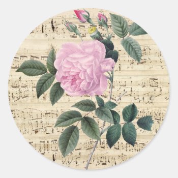 Pink Rose Dreamy Classic Round Sticker by EveyArtStore at Zazzle