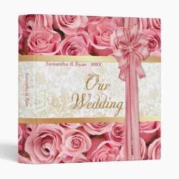Pink Rose Elegance Custom Wedding Album Binder by SpiceTree_Weddings at Zazzle