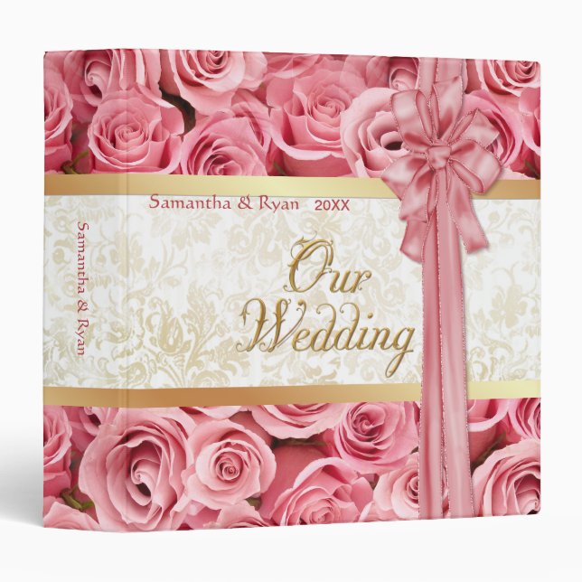 Pink Rose Elegance Custom Wedding Album Binder (Front/Spine)
