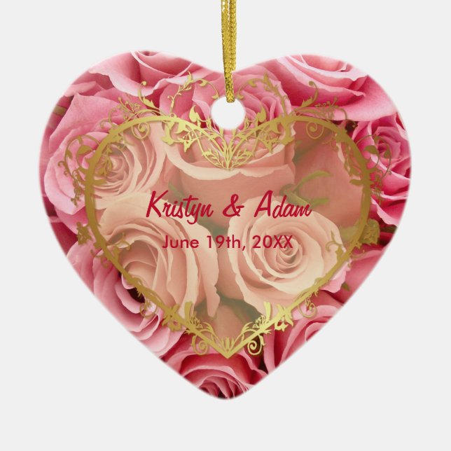 Pink Rose Elegance - Customize Ceramic Ornament (Front)