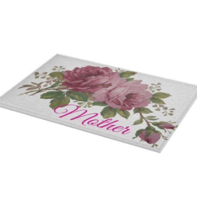 Pink Rose Elegance Cutting Board (Glass Cutting Board – 5 different sizes. 100% food safe.  tempered glass Non-skid rubber feet. 
)