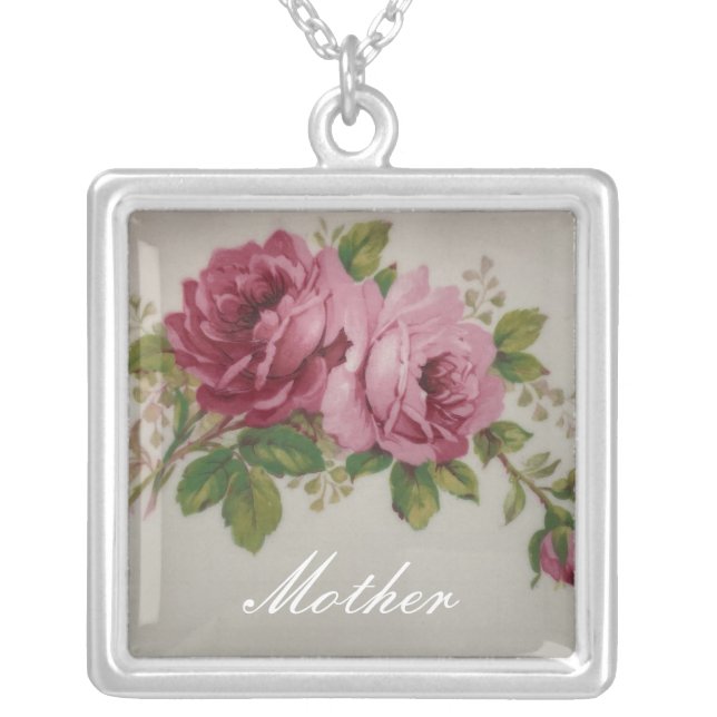 Pink Rose Elegance  Silver Plated Necklace (Front)