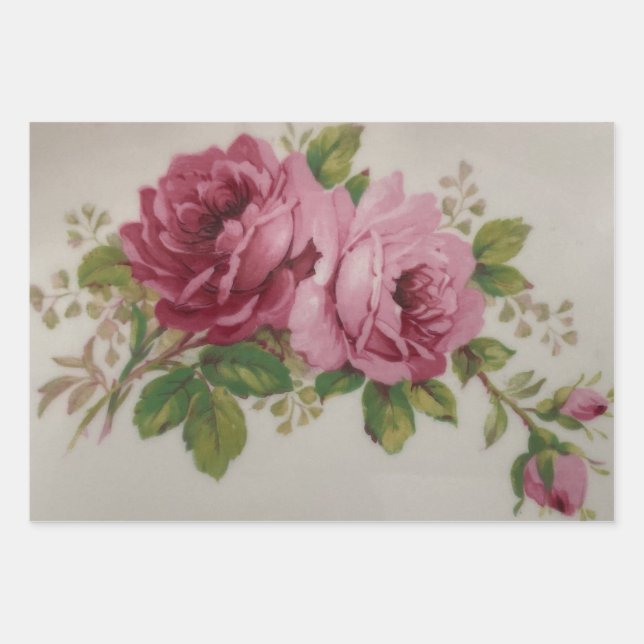 Pink Rose Elegance  Wrapping Paper Sheets (Front)