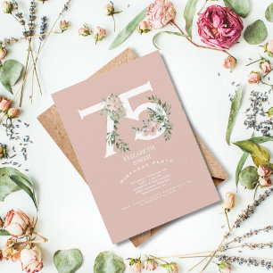 Pink Rose Elegant 75th Blush Birthday Party Invitation