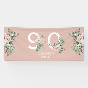 Pink Rose Elegant 90th Blush Birthday Party   Banner
