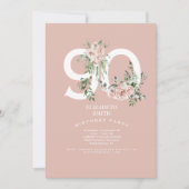 Pink Rose Elegant 90th Blush Birthday Party  Invitation (Front)