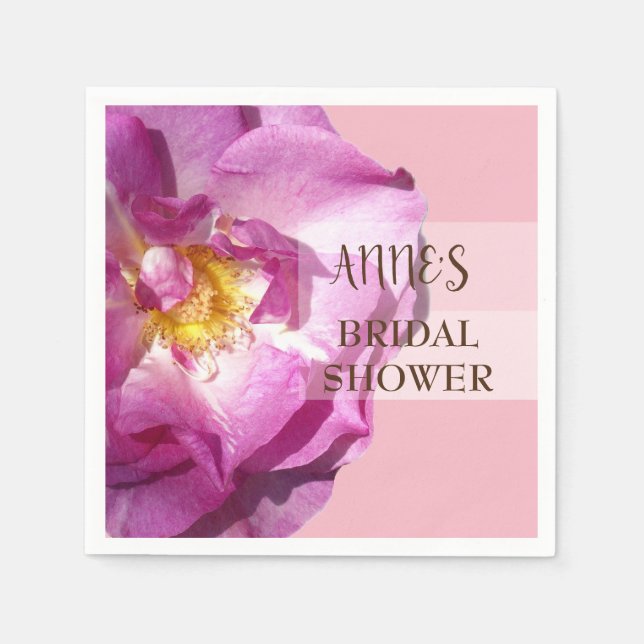 Pink Rose Elegant  Bridal Shower Paper Napkins (Front)