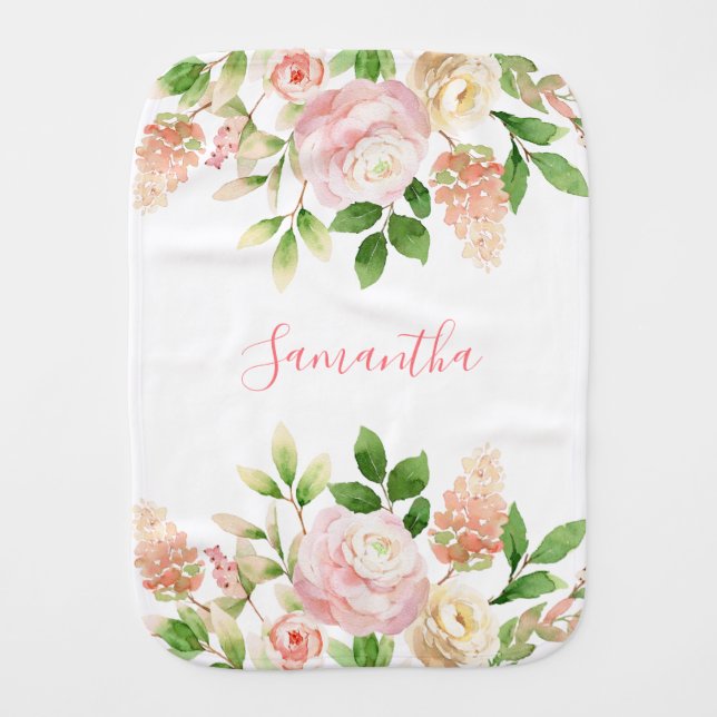 Pink Rose Elegant Floral Baby Girl  Baby Burp Cloth (Front)
