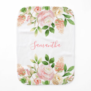 Pink Rose Elegant Floral Baby Girl  Burp Cloth