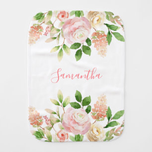 Pink Rose Elegant Floral Baby Girl  Burp Cloth