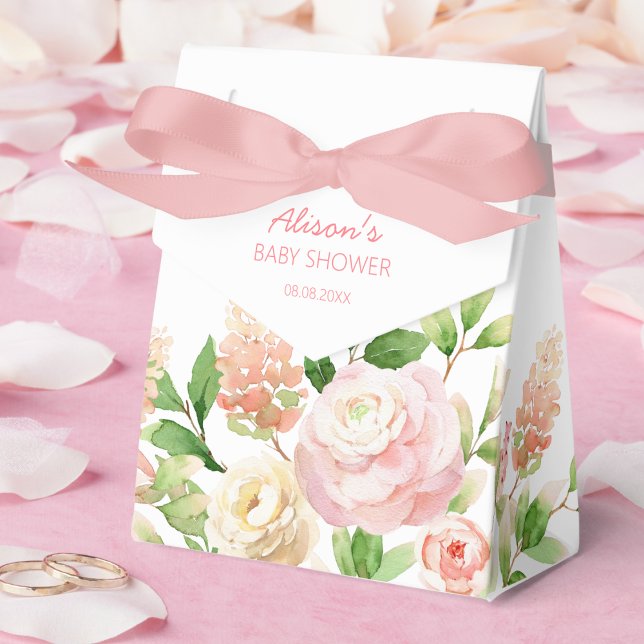 Pink Rose Elegant Floral Girl Baby Shower Favor Boxes (Creator Uploaded)
